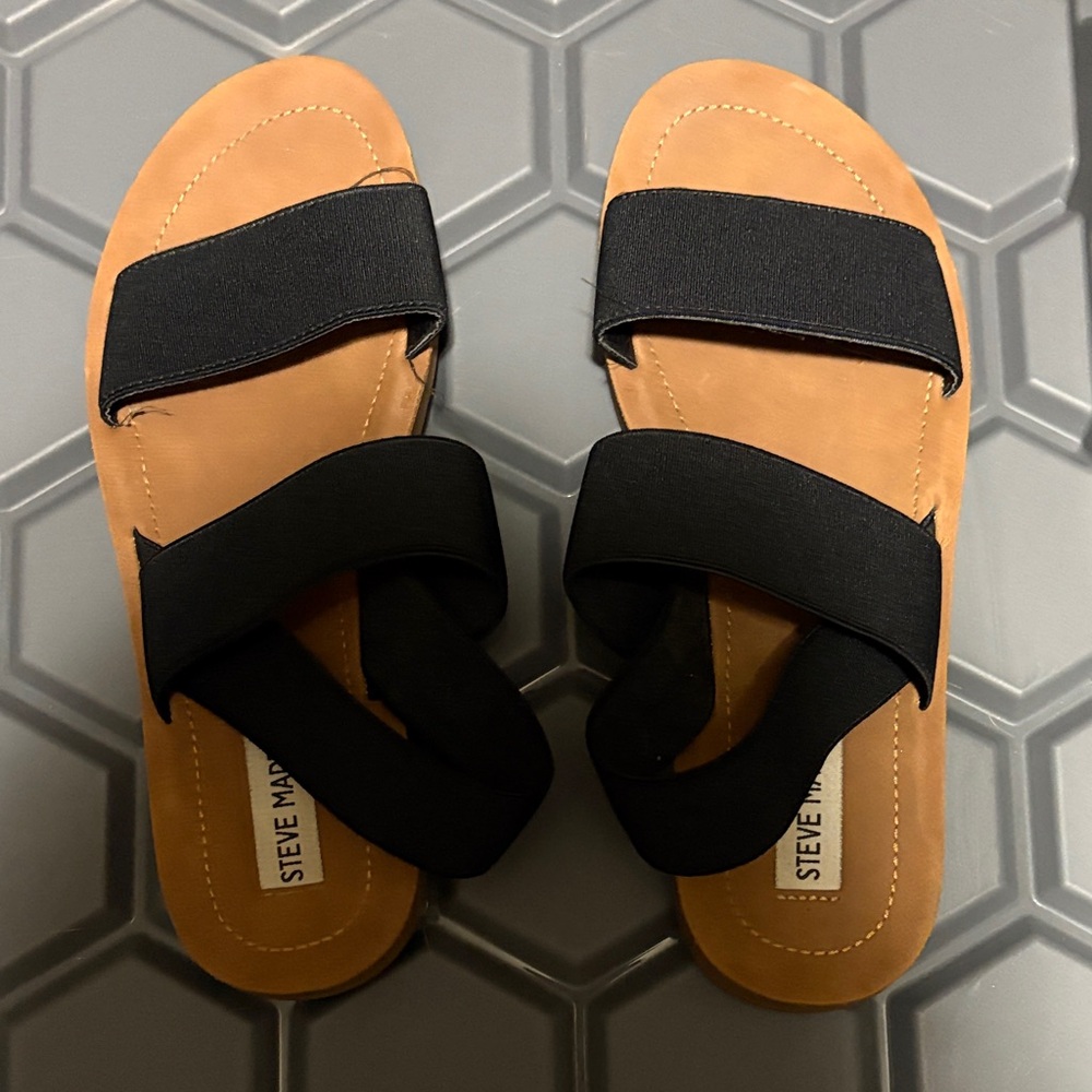 Steve Madden Black and Brown Slide Sandals